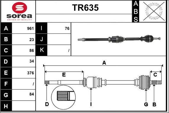 Sera TR635 - Приводний вал autocars.com.ua