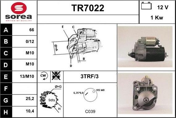 Sera TR7022 - Стартер autocars.com.ua