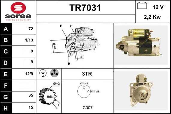 Sera TR7031 - Стартер autocars.com.ua