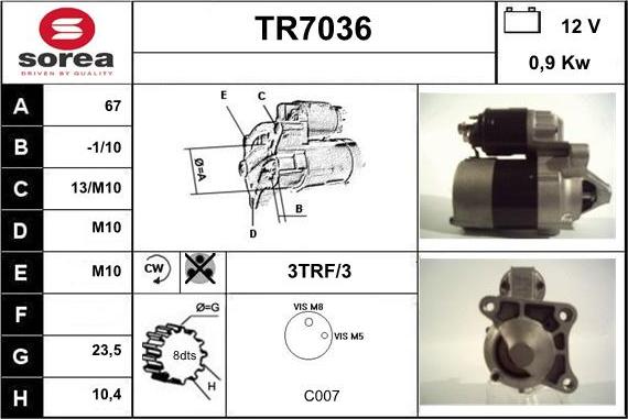 Sera TR7036 - Стартер autocars.com.ua