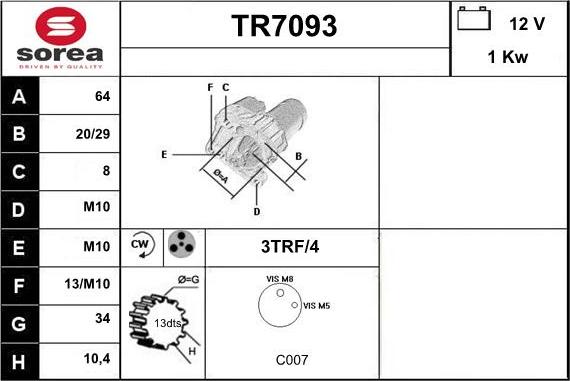 Sera TR7093 - Стартер autocars.com.ua