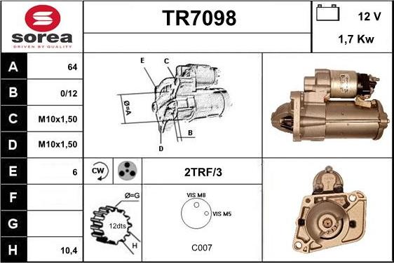 Sera TR7098 - Стартер autocars.com.ua