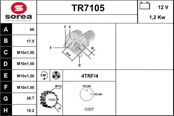 Sera TR7105 - Стартер autocars.com.ua