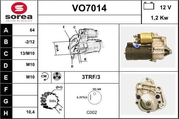 Sera VO7014 - Стартер autocars.com.ua