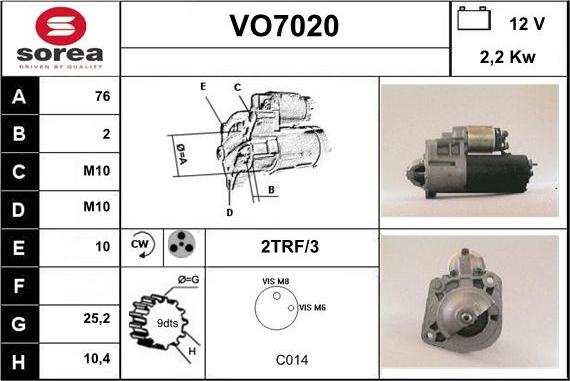 Sera VO7020 - Стартер autocars.com.ua