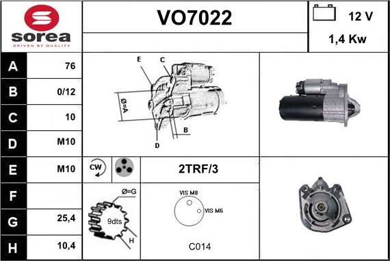 Sera VO7022 - Стартер autocars.com.ua