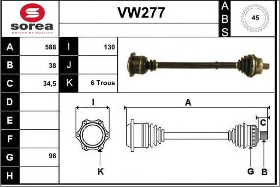 Sera VW277 - Приводний вал autocars.com.ua