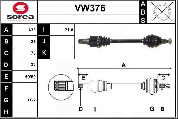 Sera VW376 - Приводний вал autocars.com.ua