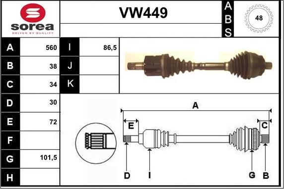 Sera VW449 - Приводний вал autocars.com.ua