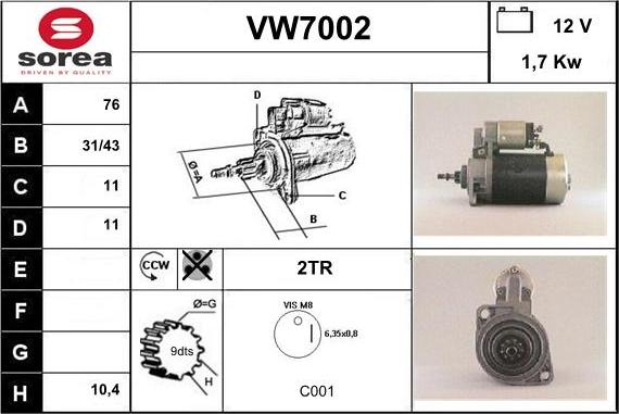 Sera VW7002 - Стартер autocars.com.ua