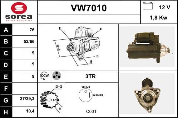 Sera VW7010 - Стартер autocars.com.ua