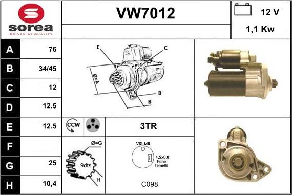 Sera VW7012 - Стартер autocars.com.ua