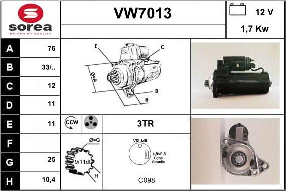 Sera VW7013 - Стартер autocars.com.ua