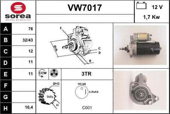 Sera VW7017 - Стартер autocars.com.ua