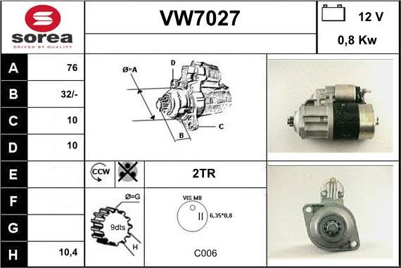 Sera VW7027 - Стартер autocars.com.ua