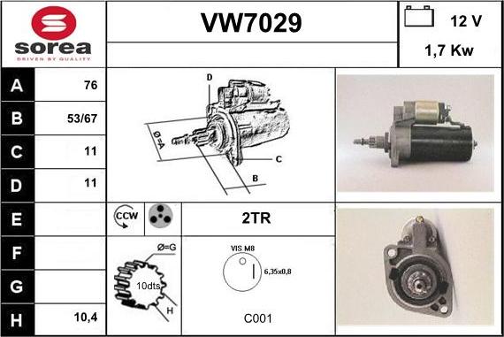 Sera VW7029 - Стартер autocars.com.ua