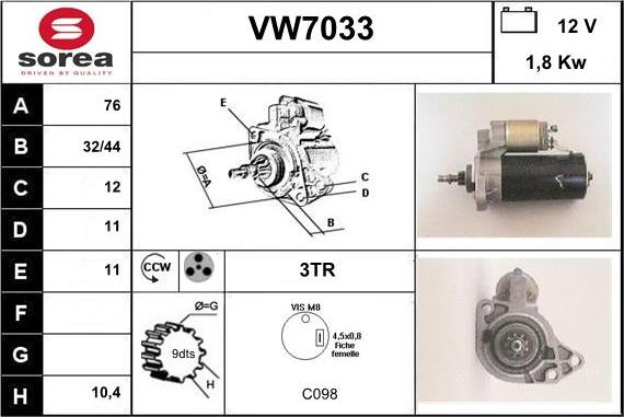 Sera VW7033 - Стартер autocars.com.ua