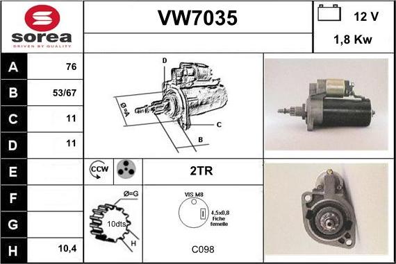 Sera VW7035 - Стартер autocars.com.ua