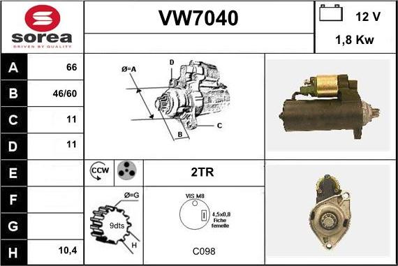 Sera VW7040 - Стартер autocars.com.ua