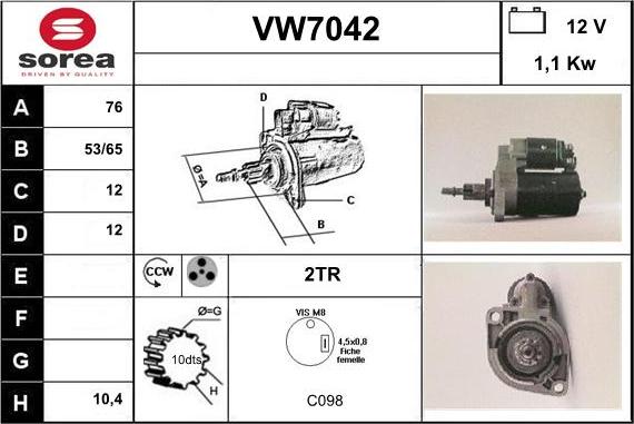 Sera VW7042 - Стартер autocars.com.ua