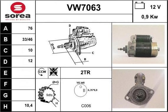 Sera VW7063 - Стартер autocars.com.ua