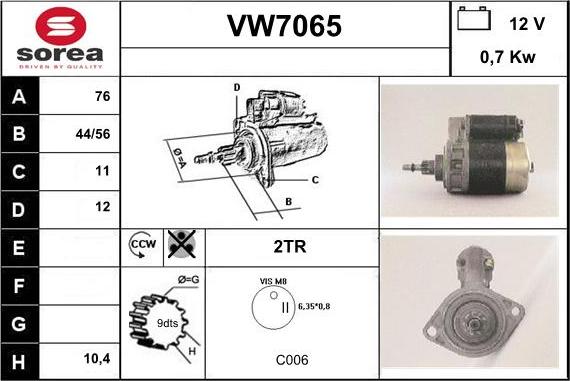 Sera VW7065 - Стартер autocars.com.ua