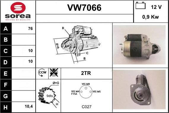 Sera VW7066 - Стартер autocars.com.ua