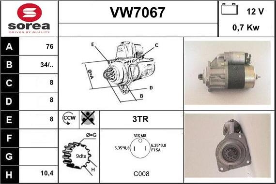 Sera VW7067 - Стартер autocars.com.ua