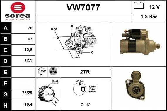 Sera VW7077 - Стартер autocars.com.ua