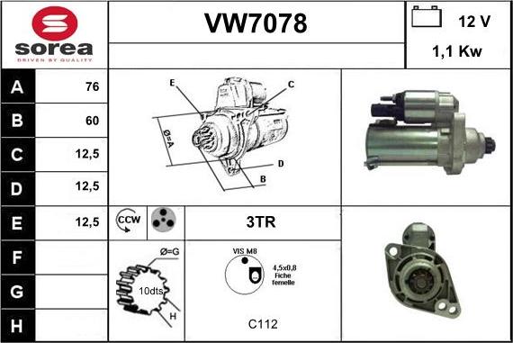 Sera VW7078 - Стартер autocars.com.ua