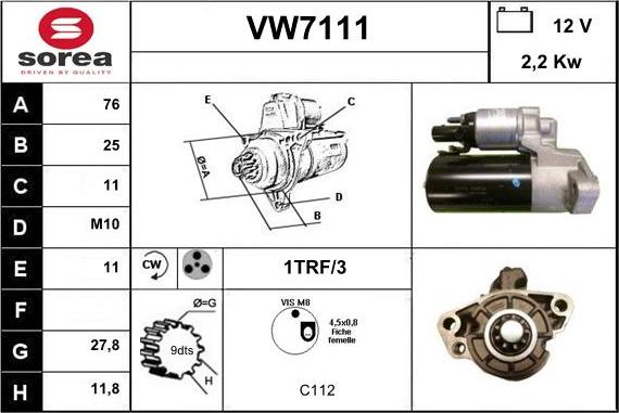 Sera VW7111 - Стартер autocars.com.ua