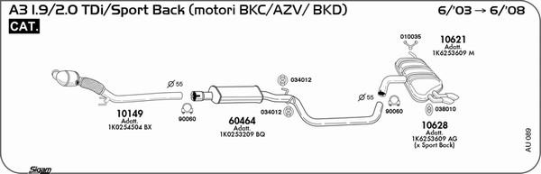 Sigam AU089 - Система випуску ОГ autocars.com.ua