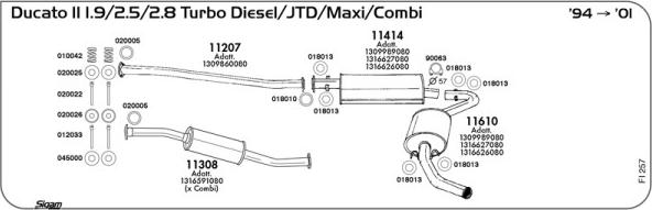 Sigam FI257 - Система випуску ОГ autocars.com.ua