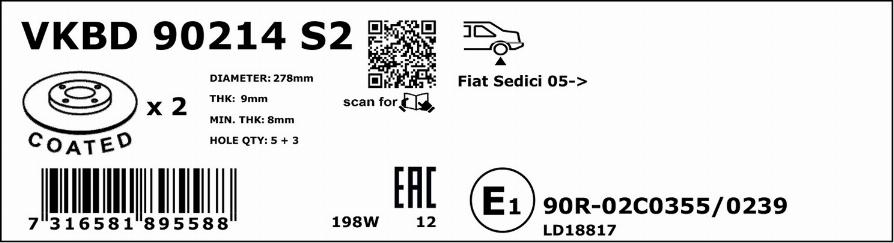 SKF VKBD 90214 S2 - Гальмівний диск autocars.com.ua