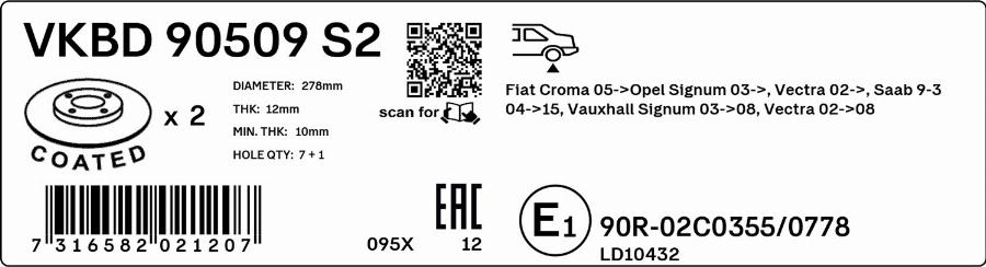 SKF VKBD 90509 S2 - Гальмівний диск autocars.com.ua