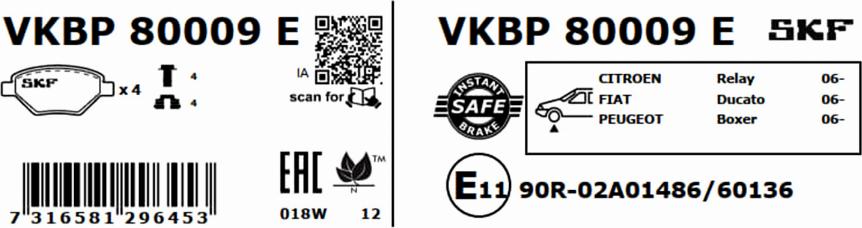 SKF VKBP 80009 E - Гальмівні колодки, дискові гальма autocars.com.ua