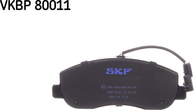 SKF VKBP 80011 E - Гальмівні колодки, дискові гальма autocars.com.ua