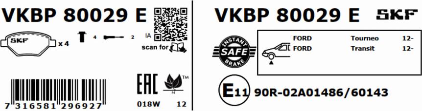 SKF VKBP 80029 E - Тормозные колодки, дисковые, комплект avtokuzovplus.com.ua