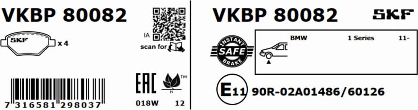 SKF VKBP 80082 - Гальмівні колодки, дискові гальма autocars.com.ua