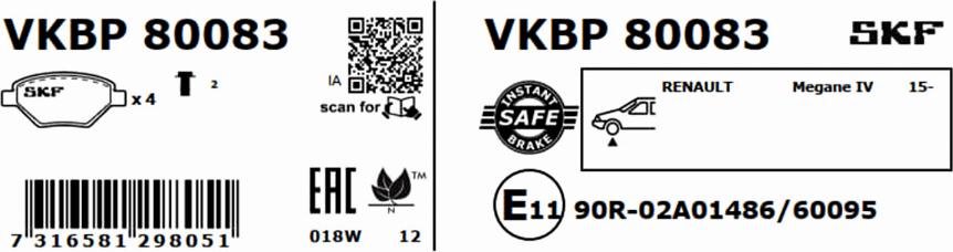SKF VKBP 80083 - Гальмівні колодки, дискові гальма autocars.com.ua