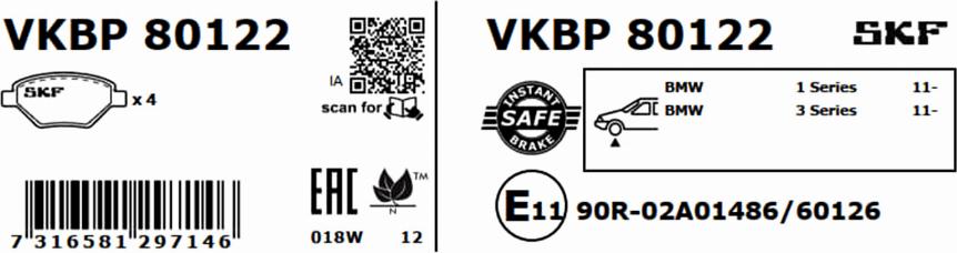 SKF VKBP 80122 - Гальмівні колодки, дискові гальма autocars.com.ua