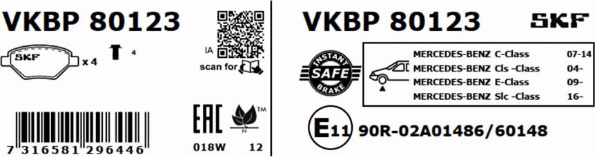 SKF VKBP 80123 - Гальмівні колодки, дискові гальма autocars.com.ua