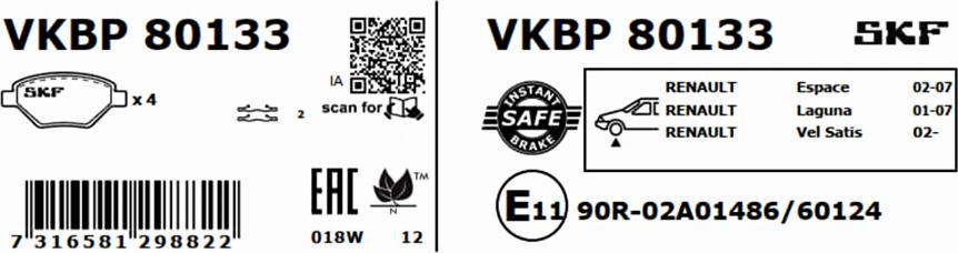 SKF VKBP 80133 - Тормозные колодки, дисковые, комплект autodnr.net