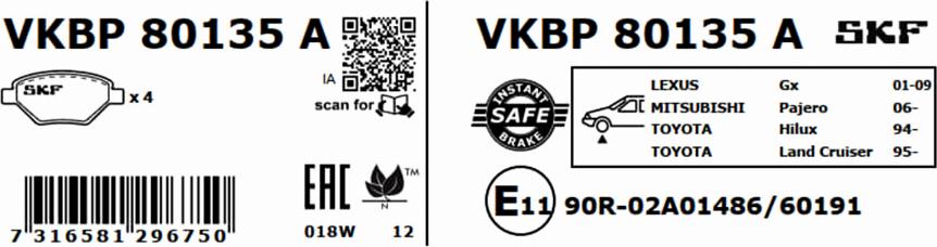 SKF VKBP 80135 A - Тормозные колодки, дисковые, комплект autodnr.net