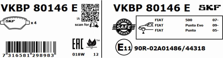 SKF VKBP 80146 E - Тормозные колодки, дисковые, комплект avtokuzovplus.com.ua