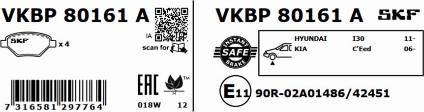 SKF VKBP 80161 A - Тормозные колодки, дисковые, комплект avtokuzovplus.com.ua