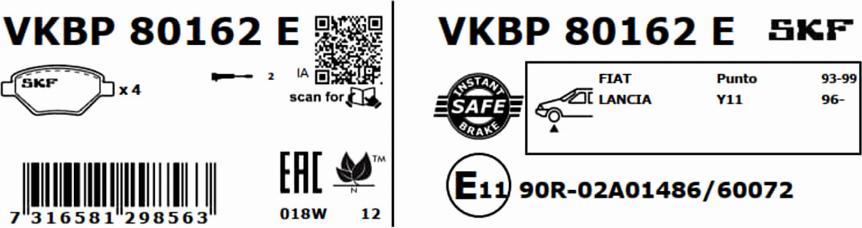 SKF VKBP 80162 E - Гальмівні колодки, дискові гальма autocars.com.ua