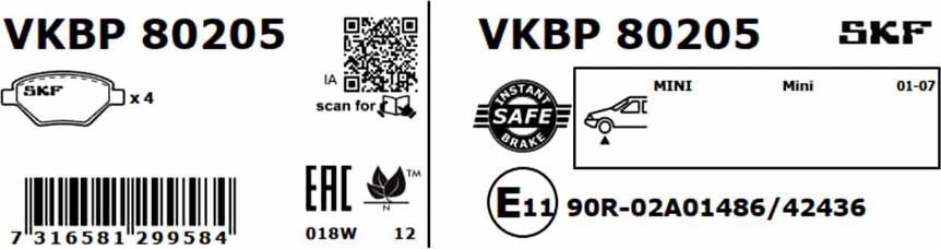 SKF VKBP 80205 - Гальмівні колодки, дискові гальма autocars.com.ua