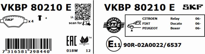 SKF VKBP 80210 E - Тормозные колодки, дисковые, комплект autodnr.net