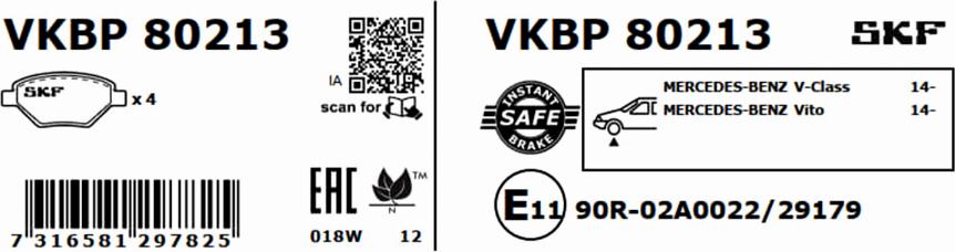 SKF VKBP 80213 - Тормозные колодки, дисковые, комплект avtokuzovplus.com.ua